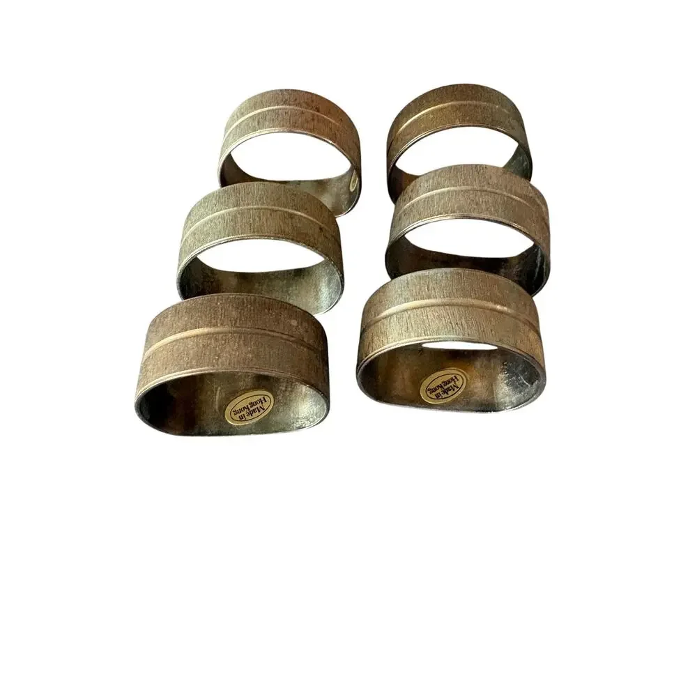 6 Brass Tone textured Napkin Rings Made In Hong Kong Lot Of 6 Vintage MCM